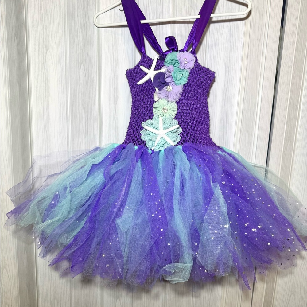 Mermaid Tutu Dress Purple & Aqua Sparkly Sea Party Gown costume size 140cm/8-10